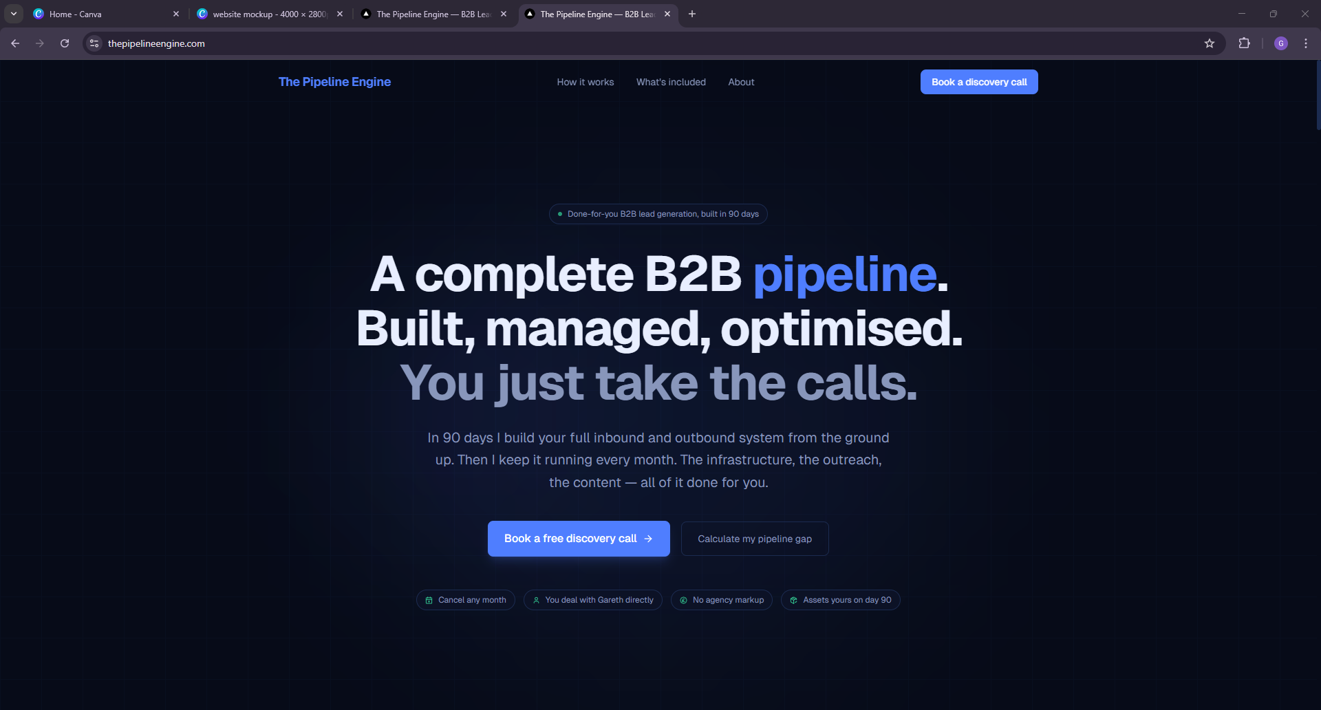 Pipeline Engine B2B website homepage built by 1WeekSites